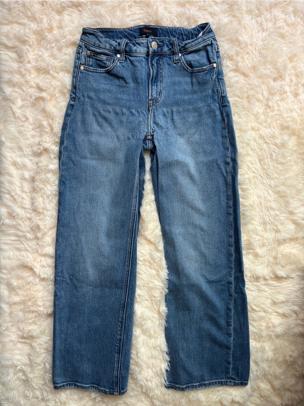 Quince Bella Stretch Relaxed Straight Jeans Medium Wash Women's 26